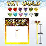 g9yzhm1 9kt gold bend it nose stud 22g w 3mm prong set heart cz