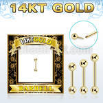 gbbb3 14k gold eyebrow barbell w thread less push in 3mm balls