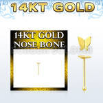 gbbt2 14kt gold nose bone, w plain gold butterfly shaped top