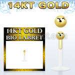 gbib25 clear bio flex labret with push in 2 5mm 14kt gold ball