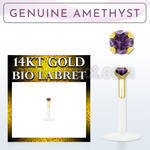 gbige1 bioflex labret with push in 14kt gold w prong amethyst