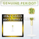 gbige4 bioflex labret with push in 14kt gold w prong peridot