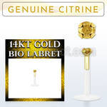 gbige6 bioflex labret with push in 14kt gold w prong citrine