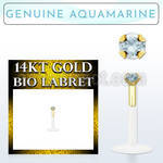 gbige8 bioflex labret w push in 14kt gold w prong aquamarine