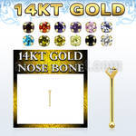 gbzsm1 14kt gold nose bone w a 1.5mm round prong set cz stone