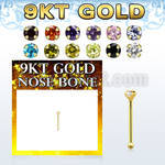 gbzsm9 9kt gold nose bone with 1.5mm round prong set cz stone