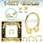 gcbb 14k gold threadless push pin circular barbell 16g balls