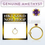 ghge1 14kt gold nose hoop w a 2mm prong set amethyst stone