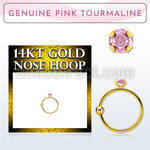 ghge3 14kt gold nose hoop w a prong set pink tourmaline stone