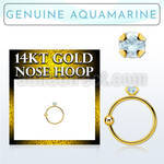 ghge8 14kt gold nose hoop w a 2mm prong set aquamarine stone