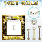 gilbz solid 10k gold labret w thread less push in top w cz