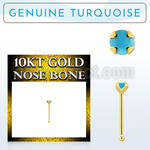 ginbge7 10kt gold nose bone w 2mm prong set turquoise stone