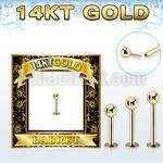glbb3 14k gold eyebrow labret w thread less push in 3mm ball