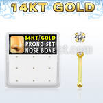 gnb2x box w 14kt gold nose bone 20g w 1.5mm set clear cz 