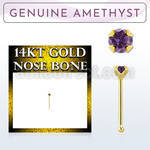 gnbge1 14kt gold nose bone with a 2mm prong set amethyst