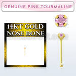 gnbge3 14kt gold nose bone with a 2mm prong set pink tourmaline
