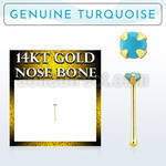 gnbge7 14kt gold nose bone w 2mm prong set turquoise stone