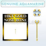 gnbge8 14kt gold nose bone with a 2mm prong set aquamarine