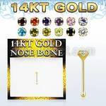gnbzm1 14kt gold nose bone with a 2mm round prong set cz stone