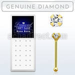 gnpdb box of 14kt gold nose bones with prong set diamonds