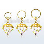 gold plated steel ball closure ring w diamond dangling