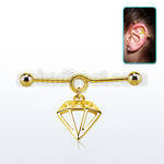 gold plated steel industrial loop barbell w diamond 