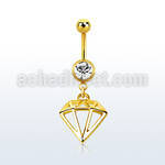 gold pvd steel belly banana w 8mm jewel ball w diamond