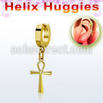 gold stainless steel helix huggie earring w ankh cross