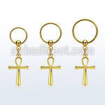 gold steel ball closure ring 16g w a dangling ankh cross 