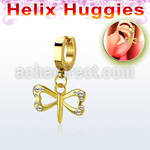 gold steel helix huggie w dangling crystal dragonfly