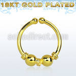 gpsep12l gold plated silver fake septum ring w 2 balls 3 wire