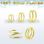 gpspr20 silver spiral nose ring, 20g (0.8mm) w 18k gold plating