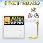 gsc1x box w 14kt gold nose screws, 20g w 1.5mm prong set cz
