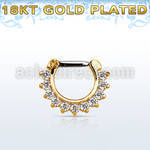 gsepc14 gold plated silver septum clicker 16g w prong set cz