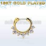 gseph14 gold plated silver septum clicker w 3 big + 4 smalls czs