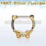 gsepk14 gold plated silver septum clicker 14g w bow cz