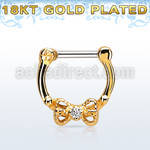 gsepk16 gold plated silver septum clicker 16g w bow cz