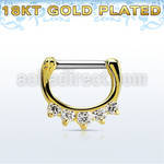 gsepq14 gold plated silver septum clicker, 14g w 5 czs stones