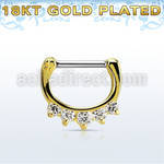 gsepq16 gold plated silver septum clicker, 16g w 5 czs stones