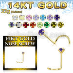 gszm3 14k gold nose screw 22g prong set 3mm round color cz