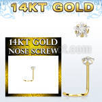 gszsrm1 14k gold nose screw 3mm prong set star cubic zirconia (cz) stone