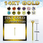 gyczm1b 14kt gold nose bend it nose stud, 20g w 1.5mm round cz