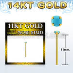 gyge7 14kt gold bend it  nose stud w 2mm prong set turquoise