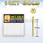 gys3x box w 14kt gold bend it nose stud 20g w 1.5mm ball top