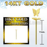 gysbt2 14kt gold bend it nose stud with gold butterfly top