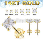gzq one pair 14k gold ear studs square prong cz