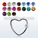 hccr16 316l steel heart shaped ball closure ring w crystal ball