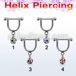 heuafr5 316l steel helix stirrup w 5mm dotted multi crystal ball