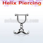 heud7 steel helix stirrup w dangling happy mustache design