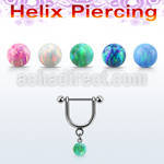 heuop5s steel helix stirrup w 3mm balls dangling 5mm opal ball